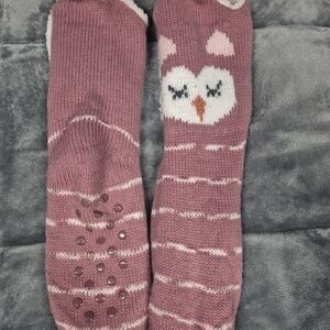 Pink Owl Knit Socks